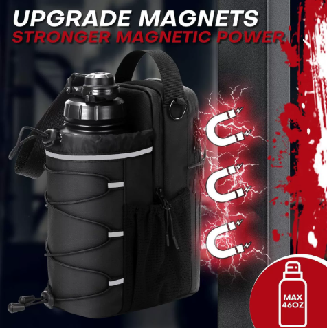 Magnetic Gym Water Bottle Holder with Multi-Pocket Storage