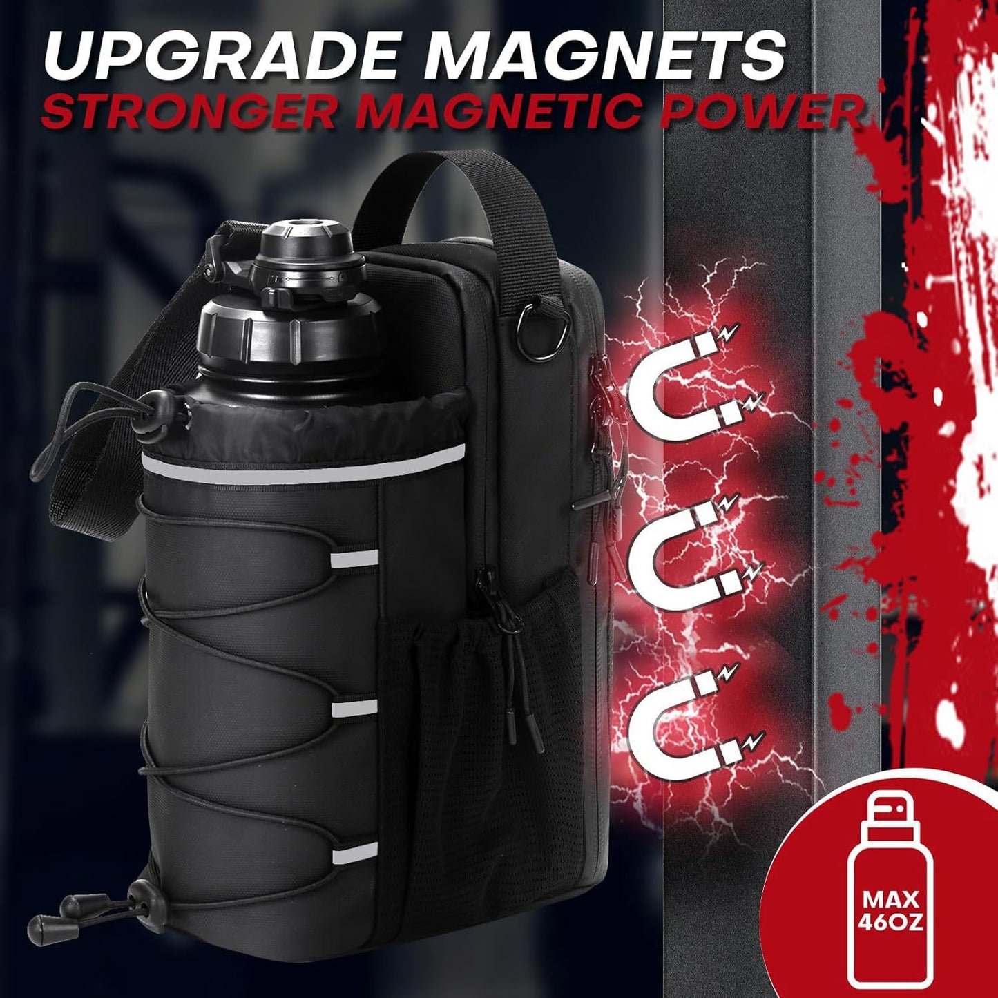 Magnetic Gym Water Bottle Holder with Multi-Pocket Storage