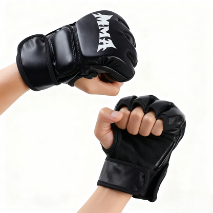 Half-Finger MMA Boxing Gloves – PU Leather Grappling Gloves for Training & Sparring