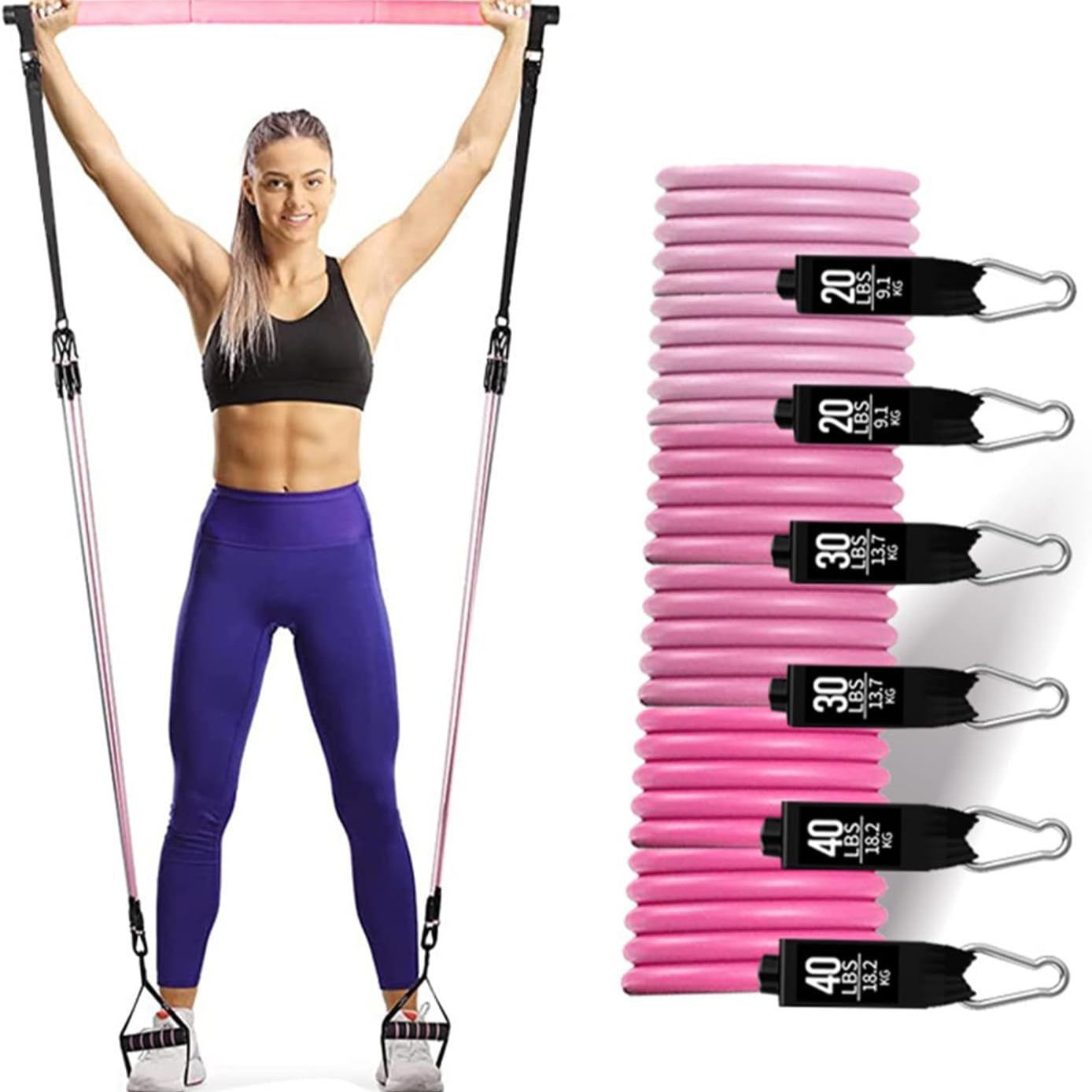 Yoga Resistance Band Set – Multi-Level Workout Bands with Handles | Up to 180 lbs