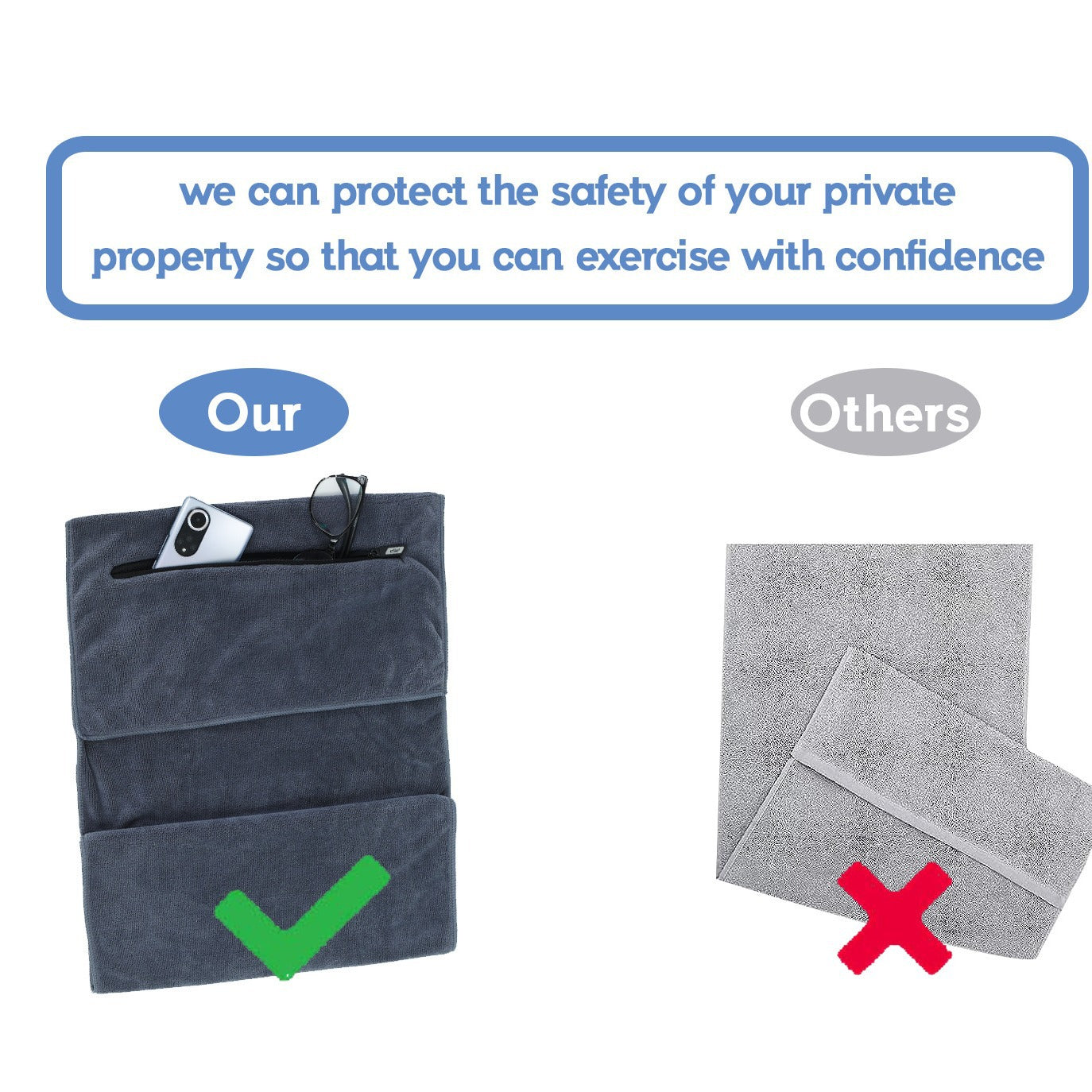 Microfiber Gym Towel with Zipper Pocket