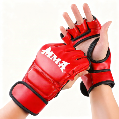 Half-Finger MMA Boxing Gloves – PU Leather Grappling Gloves for Training & Sparring