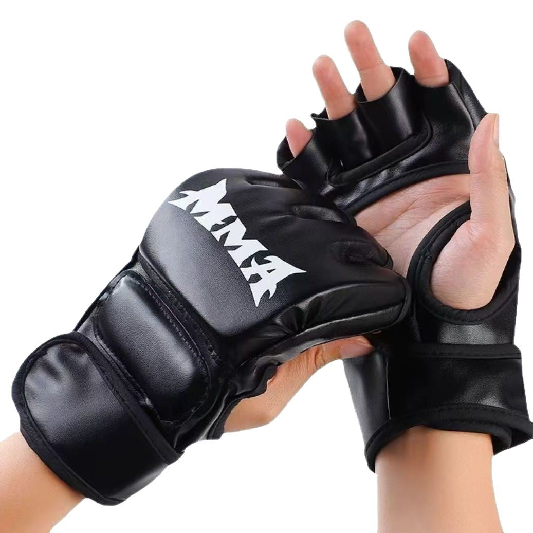 Half-Finger MMA Boxing Gloves – PU Leather Grappling Gloves for Training & Sparring