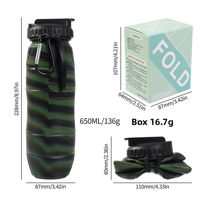 Foldable Silicone Water Bottle with Straw for Outdoor Sports